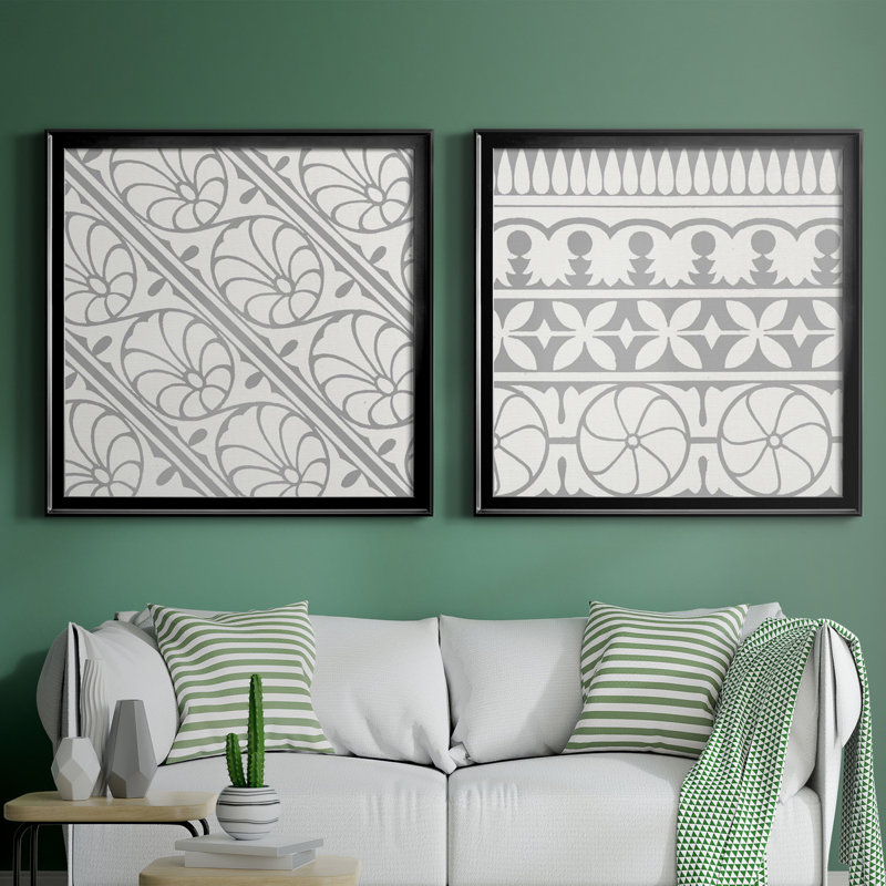 Détail ornemental III - ensemble de 2 reproductions d'art graphique, Toile avec cadre noir, H 34,5 po x l 69 po x P 1,5 po
