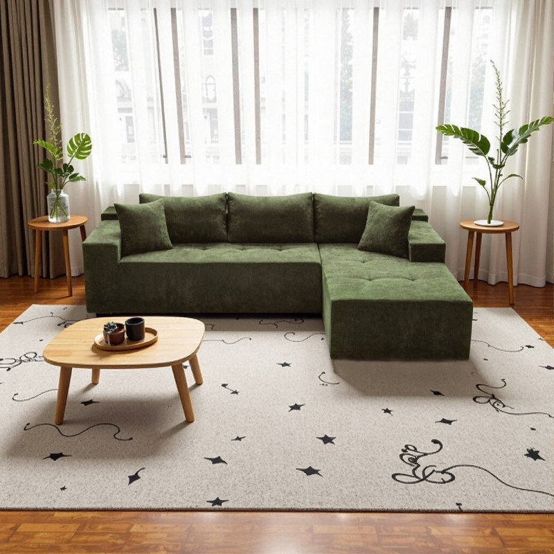Koli Boneless 104" L-shaped Velvet Sectional Couch with Chaise, Compression Modular Sofa for 4 Person, Right Hand Facing