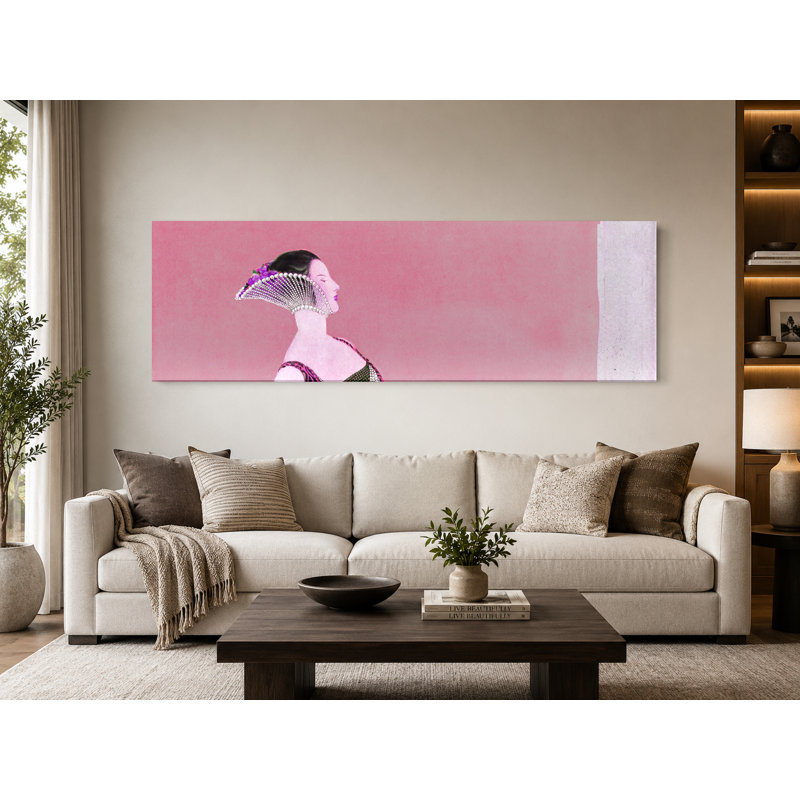 Élégante figure en robe mauve - art mural panoramique sur toile, 72" W x 24" H