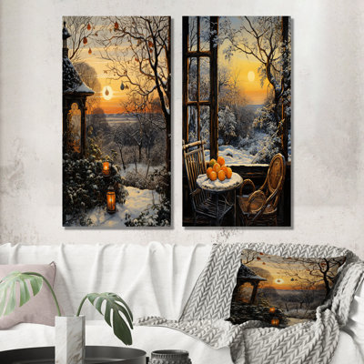 «Frosty Winter Landscape Sunrise I», ensemble de 2 reproductions d'art sur toile