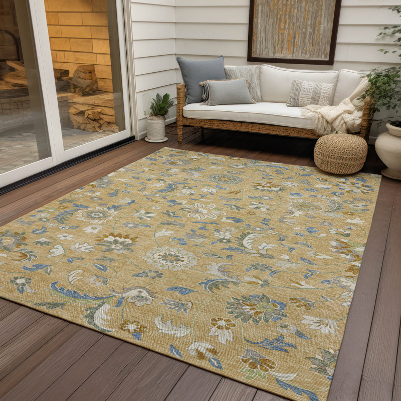 Tapis intérieur / extérieur doré Aveline , 2 pi 6 po x 3 pi 10 po
