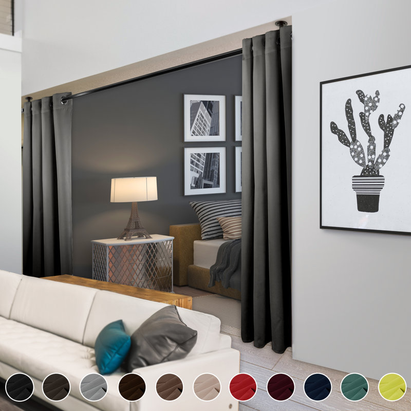 Polen Room Darkening Curtain Single Panel, 180" x 108", Light Gray
