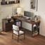 Bureau en noyer foncé + bois massif en forme de L noir + fer avec bureau à 4 tiroirs-1248846803