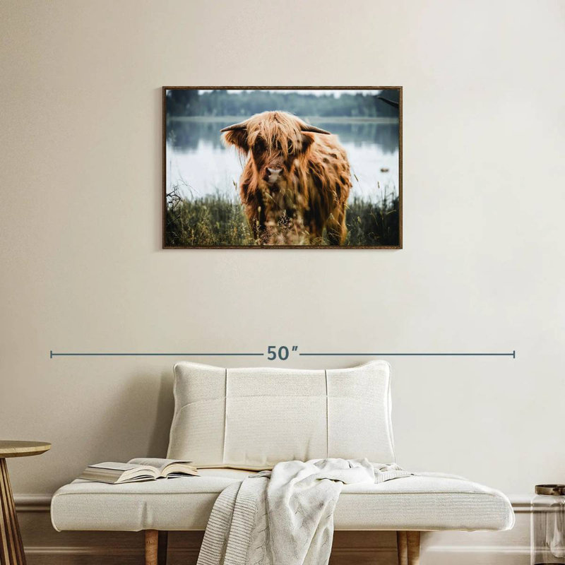 Vache Lakeside Highland, Cadre flottant noyer, 31 po x 21 po