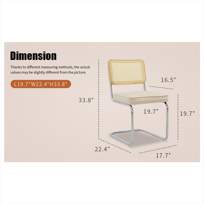 Ensemble de 4 chaises en velours et rotin en porte-à-faux, finition dorée, pieds chromés, style Mid-Century pour salle à manger