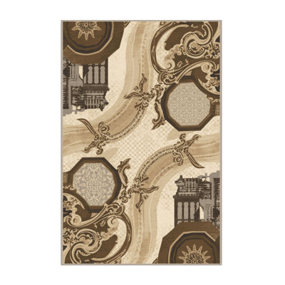 Machine Washable Paizlei Topkapi Palace Istanbul Global Inspired Oriental Rug in Brown – Beige Binding