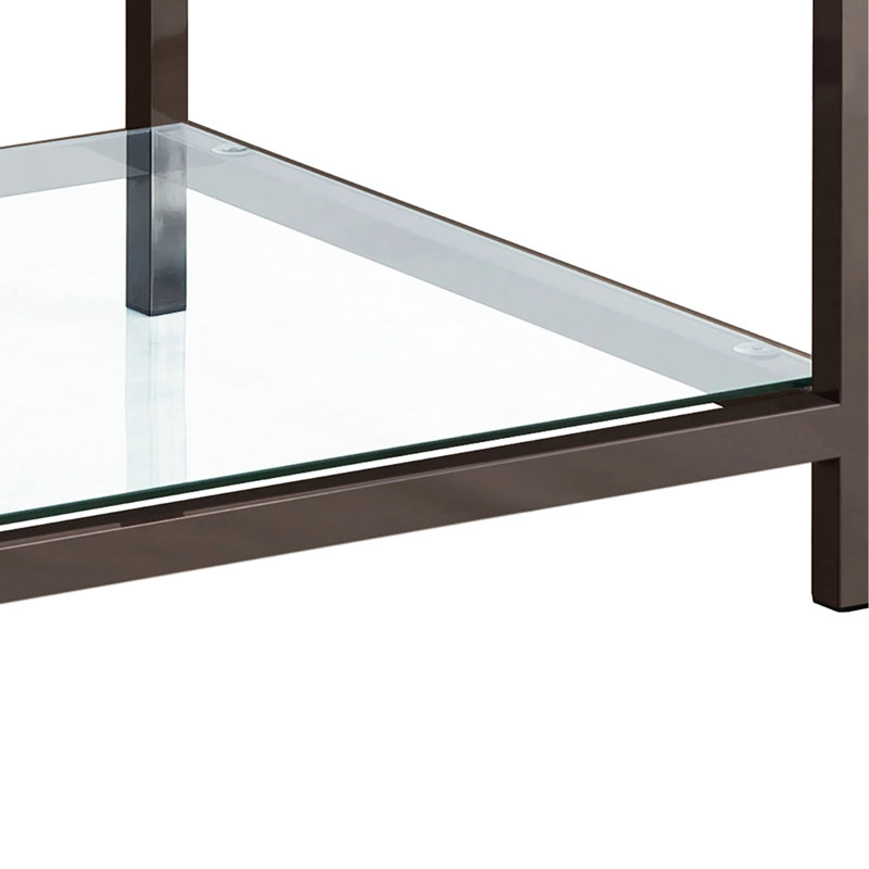 Luxueuse table de bout en métal et en verre à 1 tablette avec finition en nickel noir, 26 pouces de profondeur, idéale pour la décoration