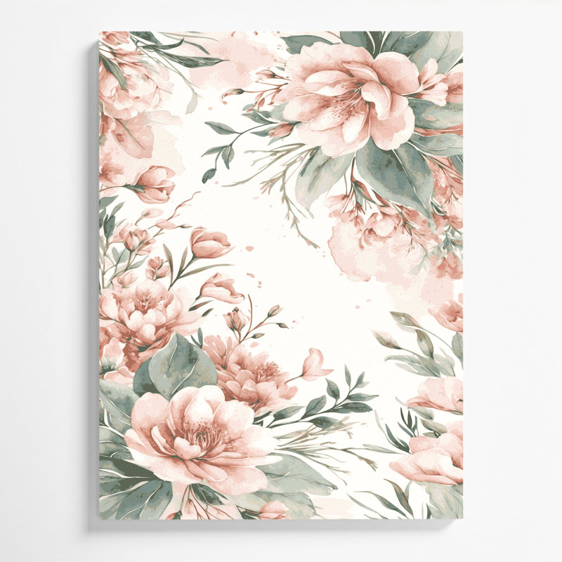 "Watercolor Floral 1", art mural sur toile beige, H 11 po x l 14 po