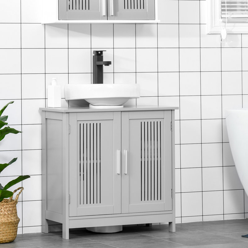 Armoire de rangement sous le lavabo - gris, 2 portes avec tablettes réglables, rangement compact et robuste