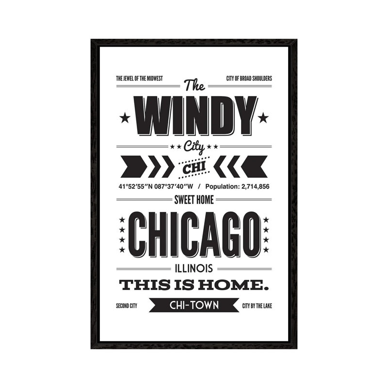 Chicago: This Is Home Black Ink 1 Piece Wall Art on Canvas, 152.4cm H x 101.6cm W x 3.81cm D, Black Framed