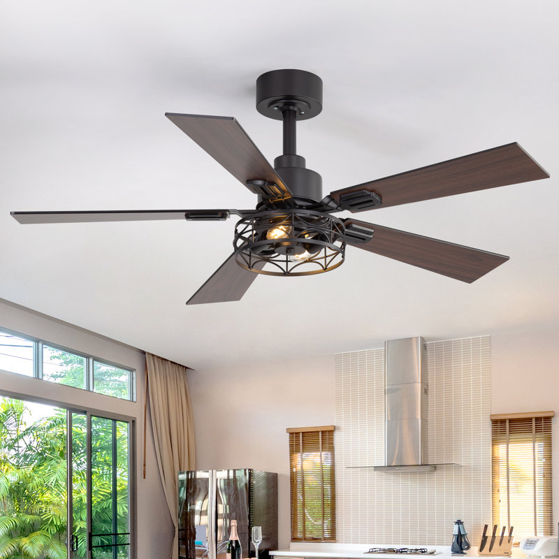 42" Modern Ceiling Fan In Matte Black With Remote, Reversible Quiet Motor & Light Memory Function