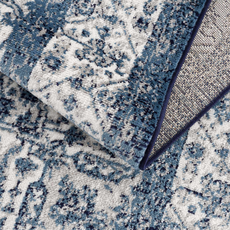 Tapis beige / bleu Billie Morrocan, Tapis de couloir 2 pi 7 po x 7 pi 3 po