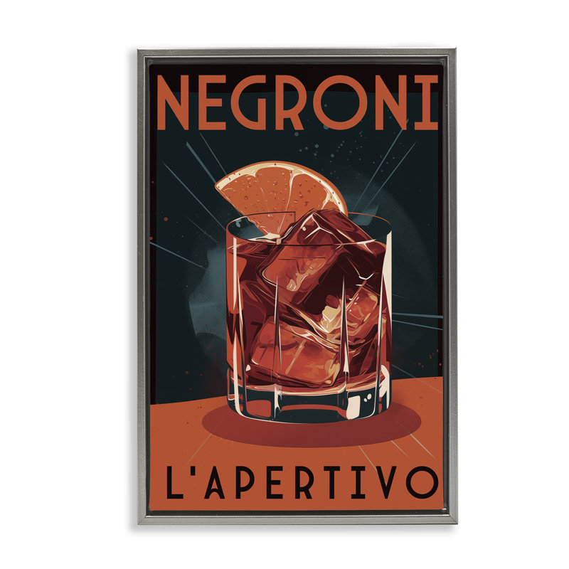 Cadre flottant rétro Mid-Century Negroni Drink, design par Andreas Magnusson, H 25 po x l 17 po, Cadre flottant gris lustré