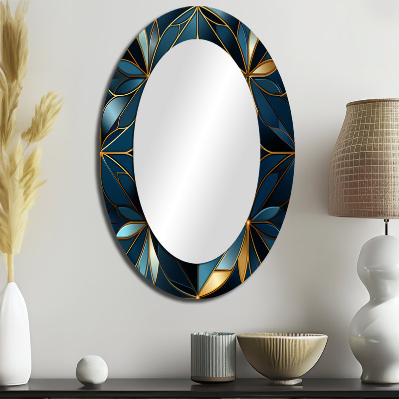 Blue Quantum Mosaic Vision Geometric - Miroir décoratif géométrique ovale sur métal, H 36 po x l 24 po