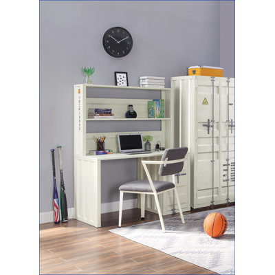 Bureau d'écriture avec huche Rangement à 1 porte | Blanc | Fer