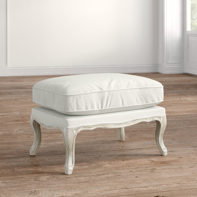 Arlisa 30" Wide Rectangle Standard Ottoman, White/Linen 100% Linen
