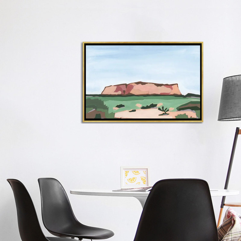 «Abstract Valley I», 2024 - reproduction d'art murale - toile encadrée, 26 po x 40 po, Toile avec cadre, Doré