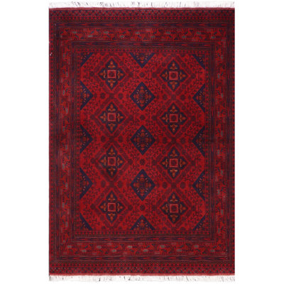 Tapis rouge / noir en laine noué à la main de style oriental Cremeans 5 pi 2 po x 6 pi 6 po