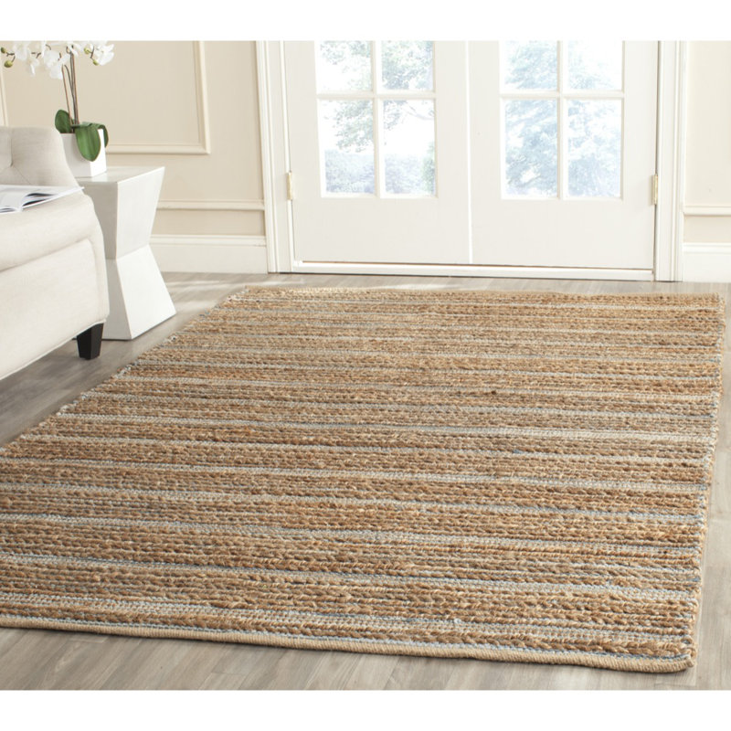 Tapis bleu en jute / coton tissé à la main Doleman, Rectangle 4 pi x 6 pi