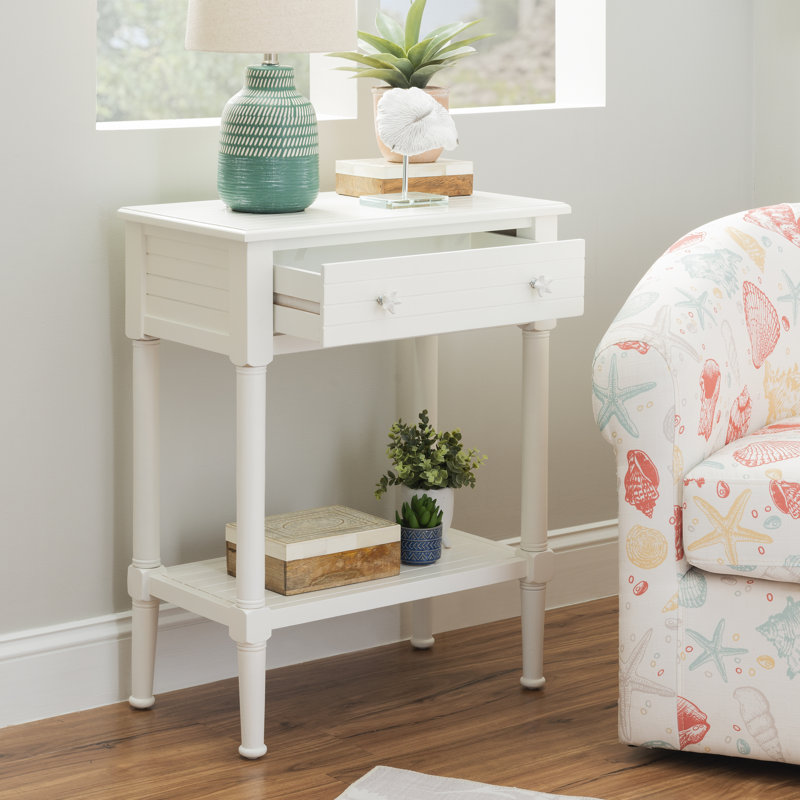 Barras Solid Wood Top End Table with Storage, White