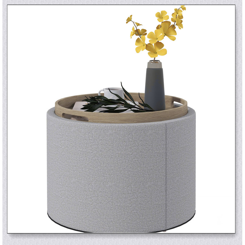 Round Storage Ottoman Coffee Table with Flip Top Tray