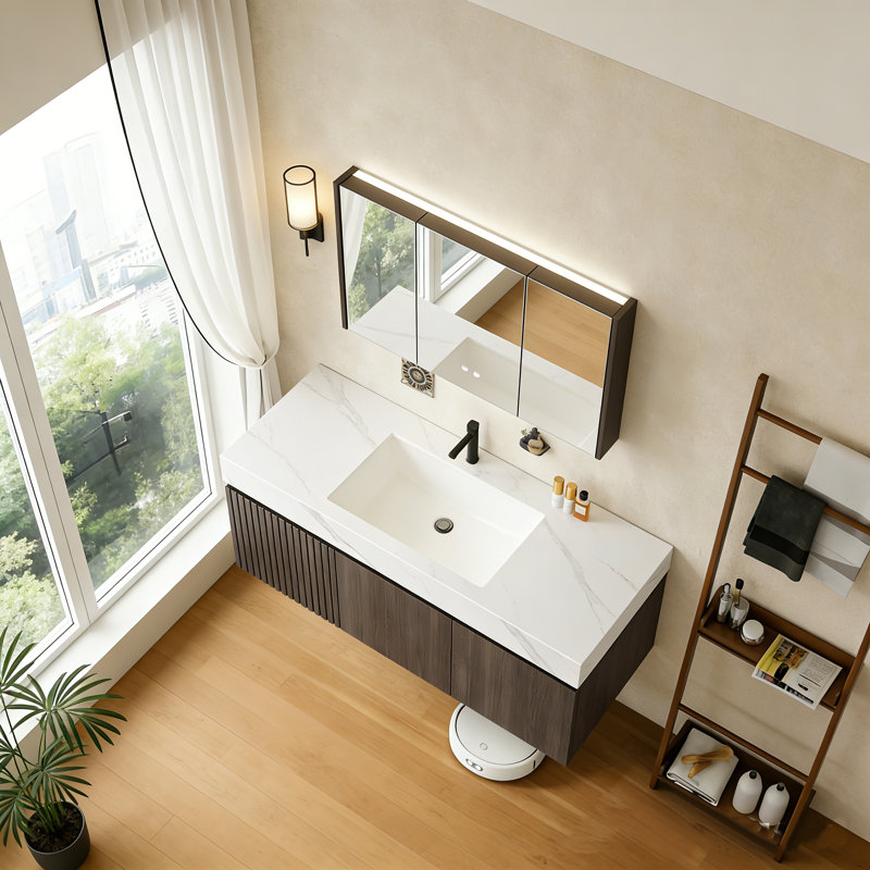 Ensemble de meuble-lavabo flottant de style italien MURI, pré-assemblé, Blanc, 48"