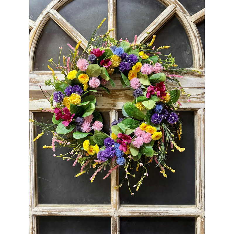 Wreath 22 Inch Artificial Mixed Flower And Grass Multicolor