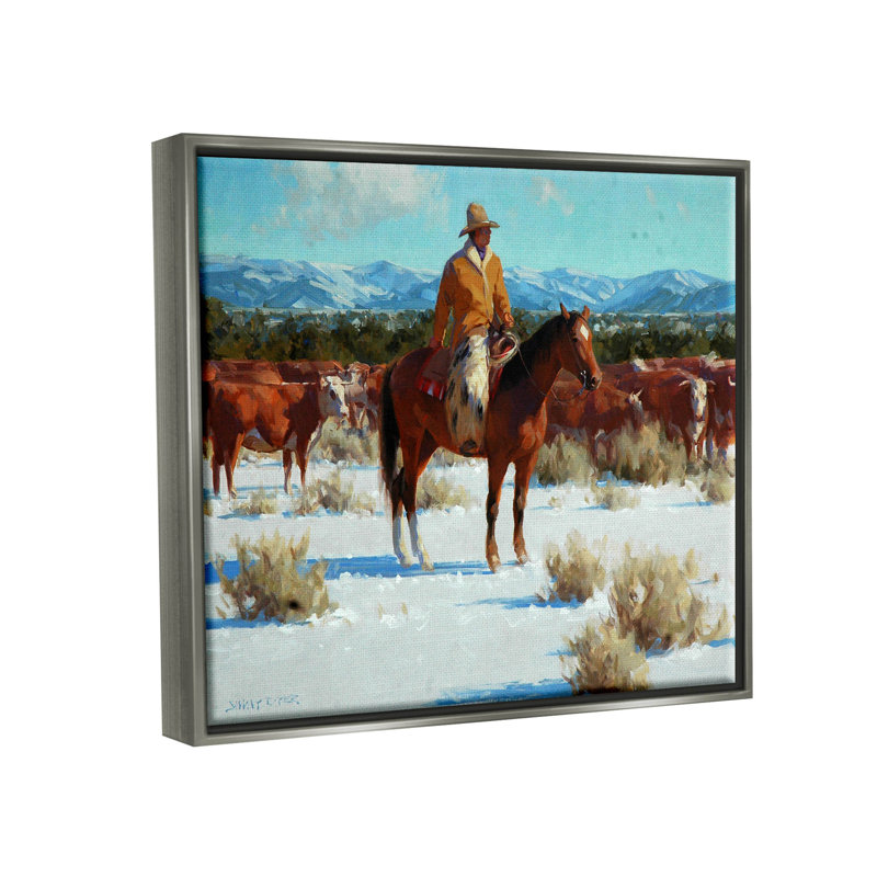 Hiver, cowboy, H 17 po x l 21 po x P 1,7 po, Cadre flottant gris lustré