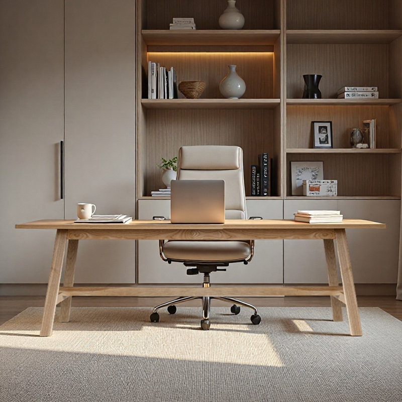 Bureau rectangulaire en bois de frêne blanc massif, H 29,53 po x l 86,61 po x P 35,43 po