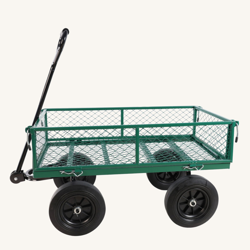 Green Steel Mesh Garden Wagon with Solid Wheels