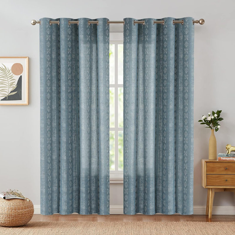 Paire de rideaux semi-transparents avec passe-tringle Amadas, L 52 po x L 96 po, Blanc / Bleu