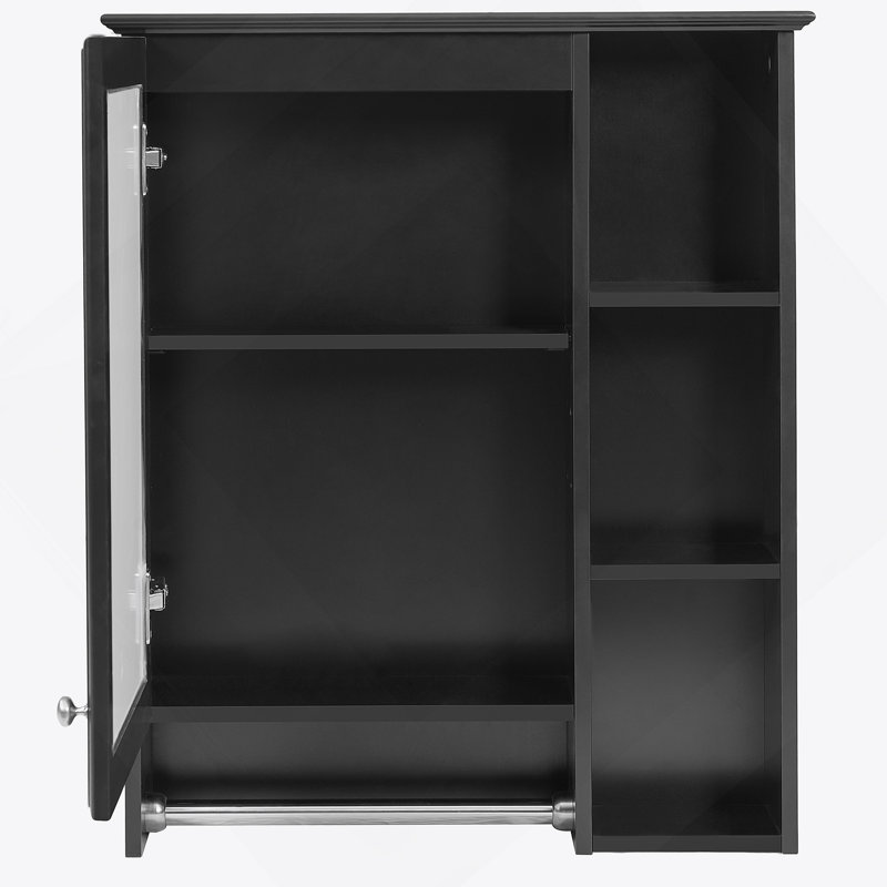 3-In-1 Bathroom Mirror Cabinet With Adjustable Shelf, Towel Bar, And High-Definition Mirror For Smart Storage, Black