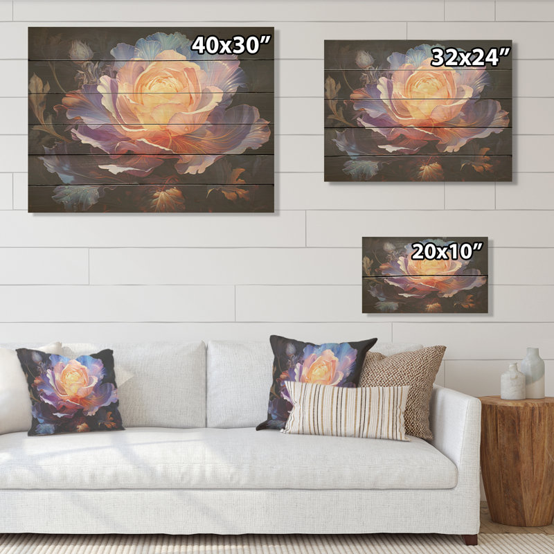 Peony Petals Elegance - Peonies Wood Panel Wall Art On Natural Pine Wood, 24" H x 32" W