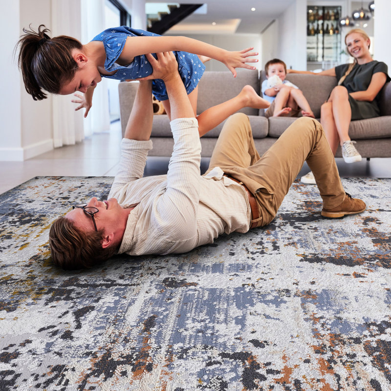 Tapis 5 x 7 et bleu marine - sans perte de teinture, décore le salon, la chambre à coucher, la salle à manger, teint artistiquement, idéal pour l'élégance