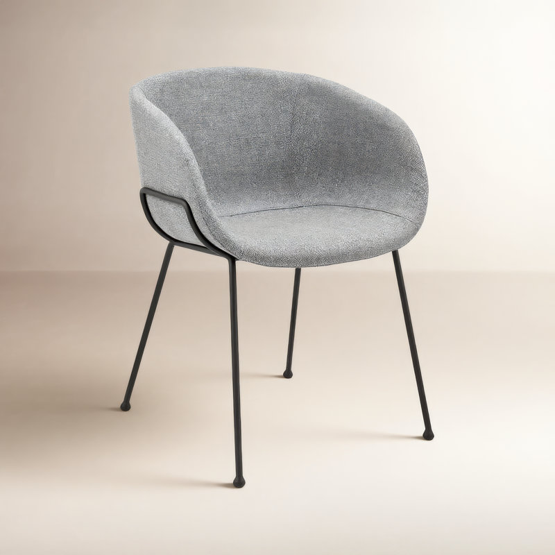 Chaise avec accoudoirs rembourrée Ardea, Noir mat, Similicuir noir