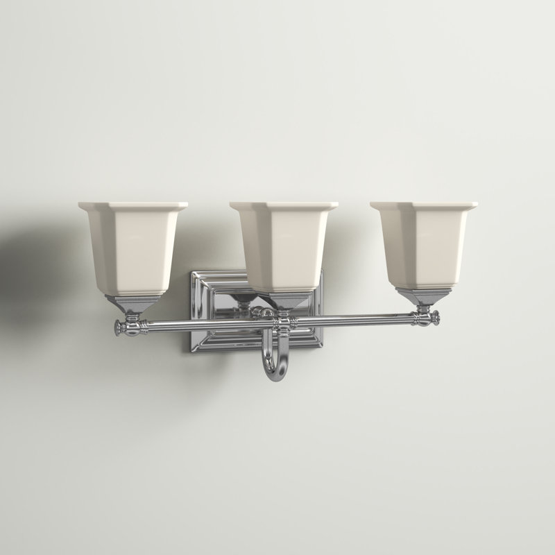 Éclairage de salle de bain à intensité variable 3 lumières Bima, Chrome poli, Blanc cassé
