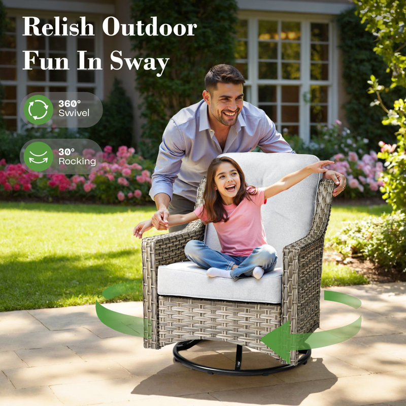 Emroy 8 - Person Wicker/Rattan Sectional Seating Group with Lighted Coffee Table and Swivel Chairs, All Weather Modular Outdoor Conversation Set with Cushions