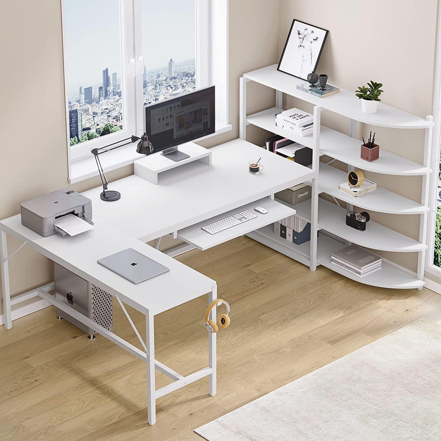 17 Stories Plovdiv 55 Large Computer Desk L-Shaped Desk with