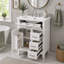 Meuble-lavabo de 24 po avec lavabo en céramique, structure en bois massif et armoire en panneau de fibres à densité moyenne, 1 porte, tiroir rabattable et 3 tiroirs, charnières à fermeture en douceur, tablette réglable, poignées argentées-455744759