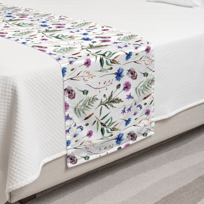 Red Barrel StudioÃÂ® Thistle Bed Runner, Summer Wildflowers As Cornflower Willow Branch And Bell In Aquarelle Style Print, Decorative Accent Bedding -  Ambesonne, bedrun_68012_king