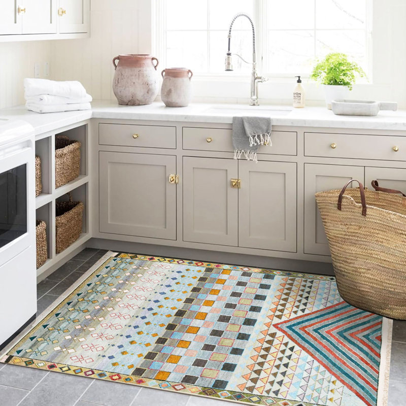 Tapis décoratif multicolore à motif géométrique rétro de la collection Barcelona