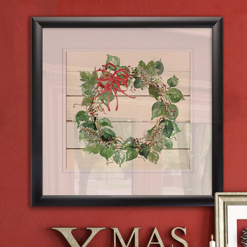 « couronne de noël », peinture, Blanc / aubergine / banane / brun clair / rouge br, H 17,5 po x l 17,5 po x P 1,5 po