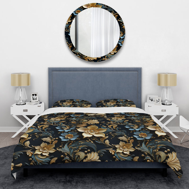 Mairena Golden Embellishments - Ensemble de housse de couette en marbre - Microfibre de polyester