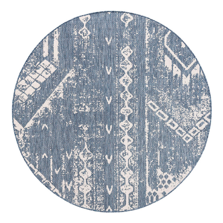 Bonnetta Geometric Machine Woven Polypropylene Indoor / Outdoor Area Rug in Blue/Ivory
