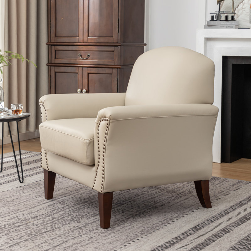 Shalisia 32'' Wide Upholstered Genuine Leather Armchair, Beige Genuine Leather