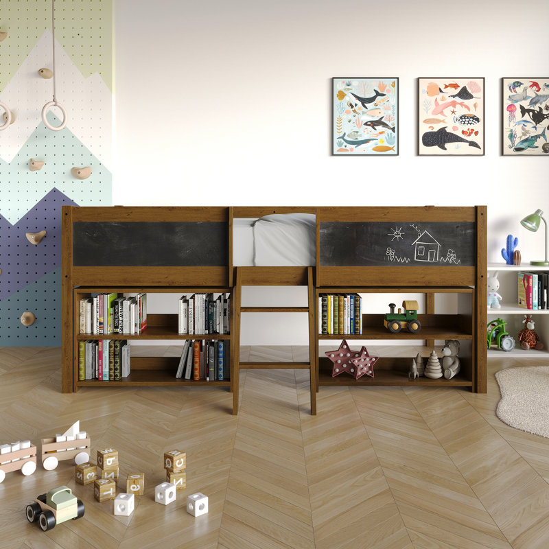 TWIN SIZE WOODEN LOFT BED IN WALNUT, Walnut