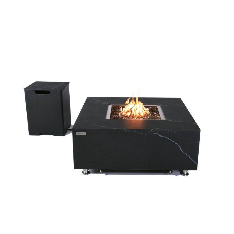 Black Marble Porcelain Square Gas Fire Pit Table
