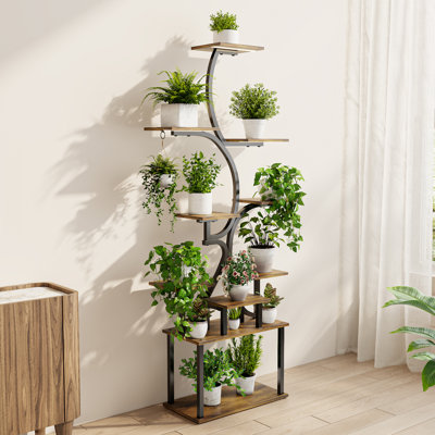 61"H Indoor Plant Stand With Grow Light, 10 Tiered Plant Shelf