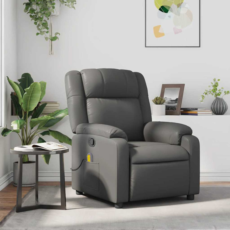 vidaXL Massage Recliner Chair, Adjustable, Leather, Gray Faux Leather