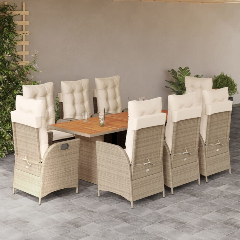 Ensemble repas de patio 7 pièces avec coussins Hokku Designs, Crème / beige, 8-Pas de repose-pieds